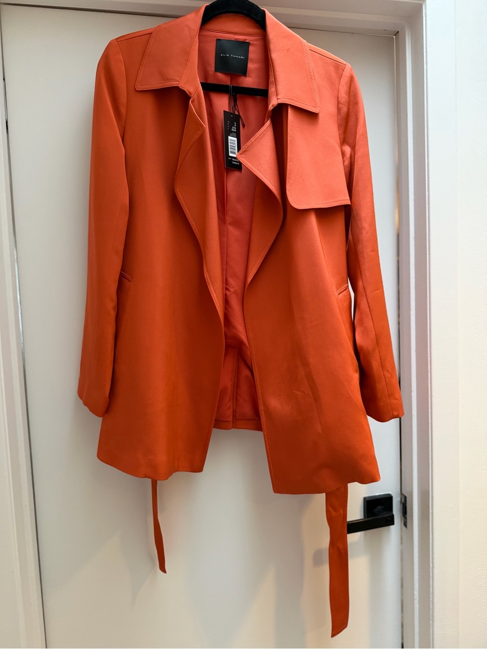 Elie Tahari Orange Trench Coat with Tie Waist